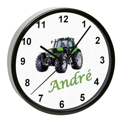 CreaDesign, WU-01-1104, Traktor Wanduhr für Kinderzimmer, personalisierbar mit Namen, Rahmen schwarz, Durchmesser 19,5 cm von CreaDesign