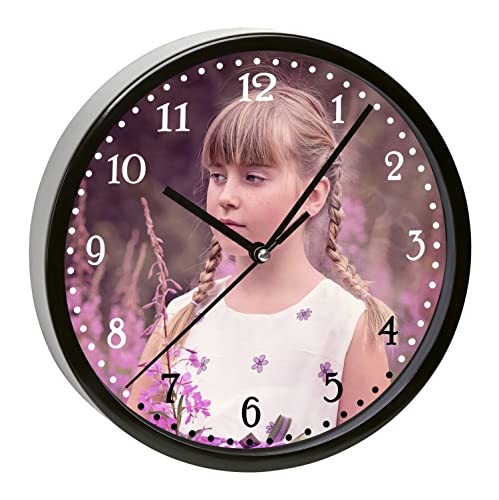 CreaDesign, WU-31-1087 mit Wunsch-Foto/Bild Wanduhr für Kinderzimmer, lautloses Uhrwerk ohne Ticken, personalisierbar mit Namen, Rahmen schwarz, Durchmesser 19,5 cm von CreaDesign