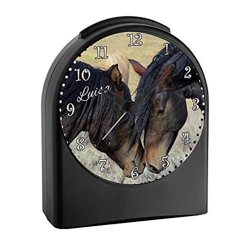 CreaDesign, WU-50-1116, Paint Horses, analog Kinderwecker schwarz, Funkwecker ohne Ticken, mit Licht, personalisiert mit Namen, 9,6 x 5,5 x 11,9 cm, 104 g von CreaDesign