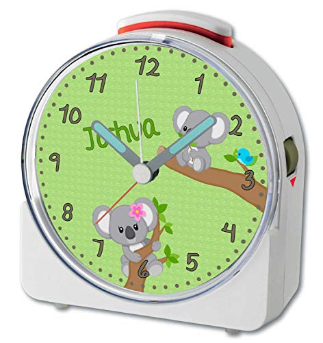 CreaDesign, WU-71-1081-04, Koala, analog Kinderwecker weiß, Funkwecker mit Sweep-Uhrwerk und fluoreszierenden Zeiger und Licht, personlisiert mit Namen, 10,2 x 4,6 x 11 cm von CreaDesign