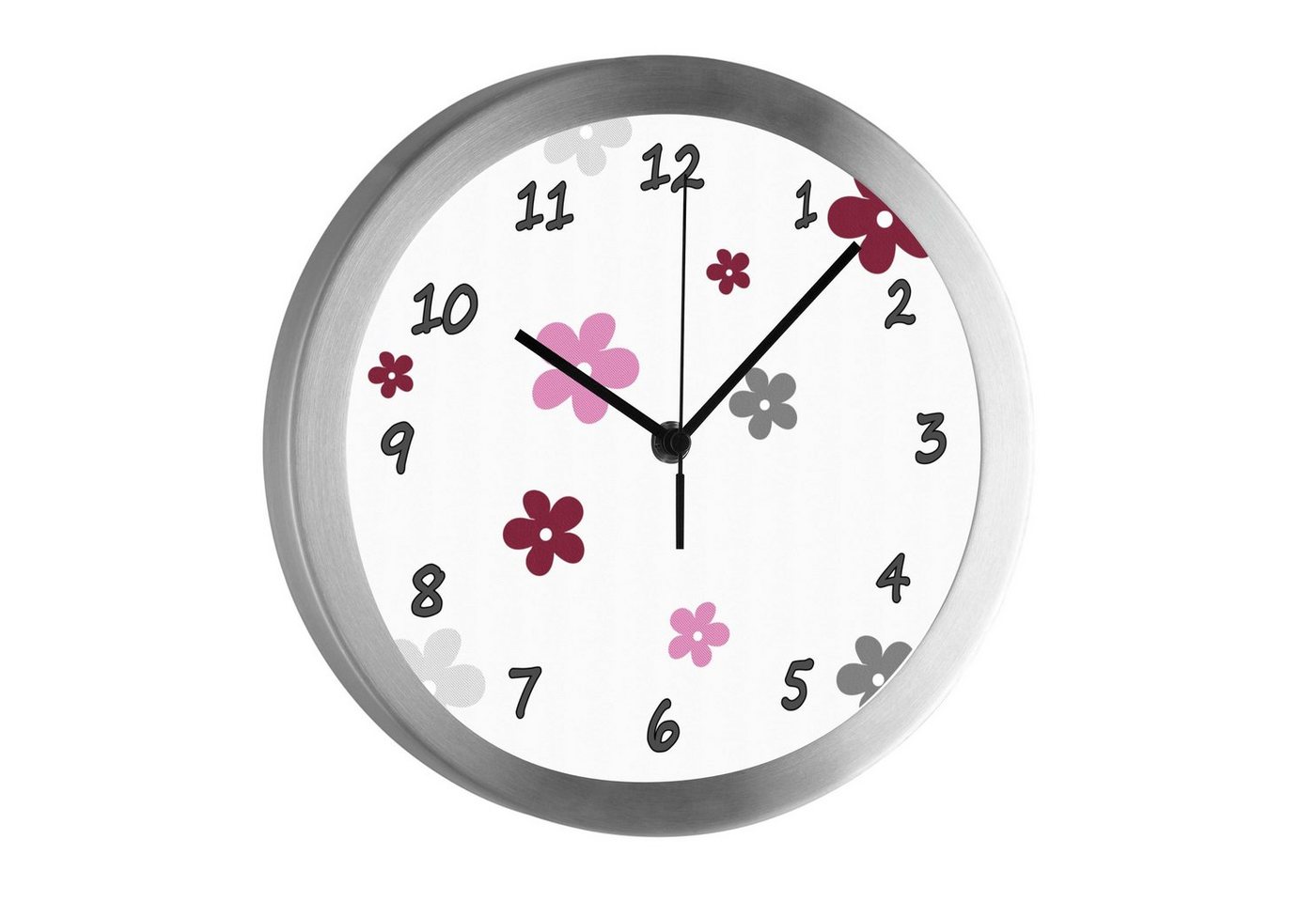 CreaDesign Funkwanduhr Funkuhr, Kinder Wanduhr, Kinderuhr, Kinderzimmer Blume brombeere grau (geräuscharmes Uhrwerk) von CreaDesign