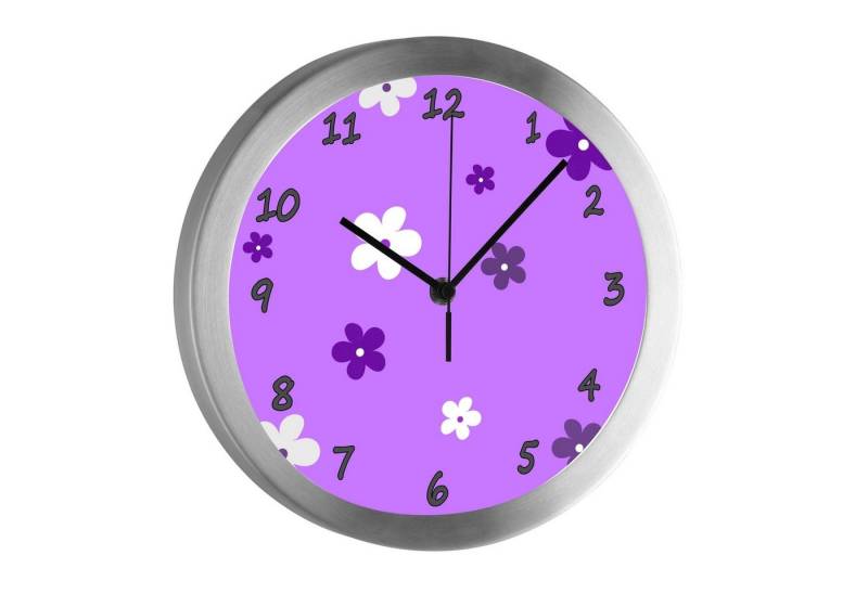 CreaDesign Funkwanduhr Funkuhr, Kinder Wanduhr, Kinderuhr, Kinderzimmer Blume lila (geräuscharmes Uhrwerk) von CreaDesign