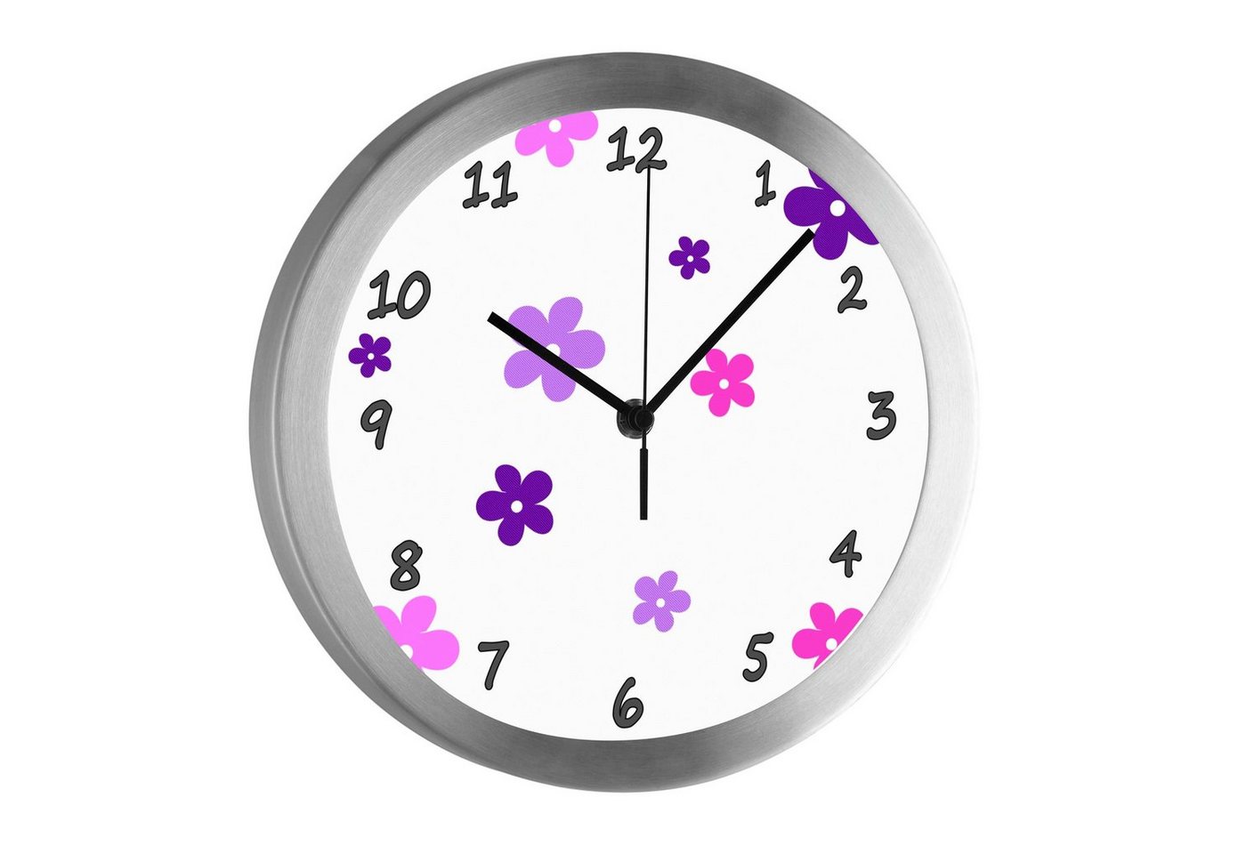 CreaDesign Funkwanduhr Funkuhr, Kinder Wanduhr, Kinderuhr, Kinderzimmer Blume lila rosa (geräuscharmes Uhrwerk) von CreaDesign