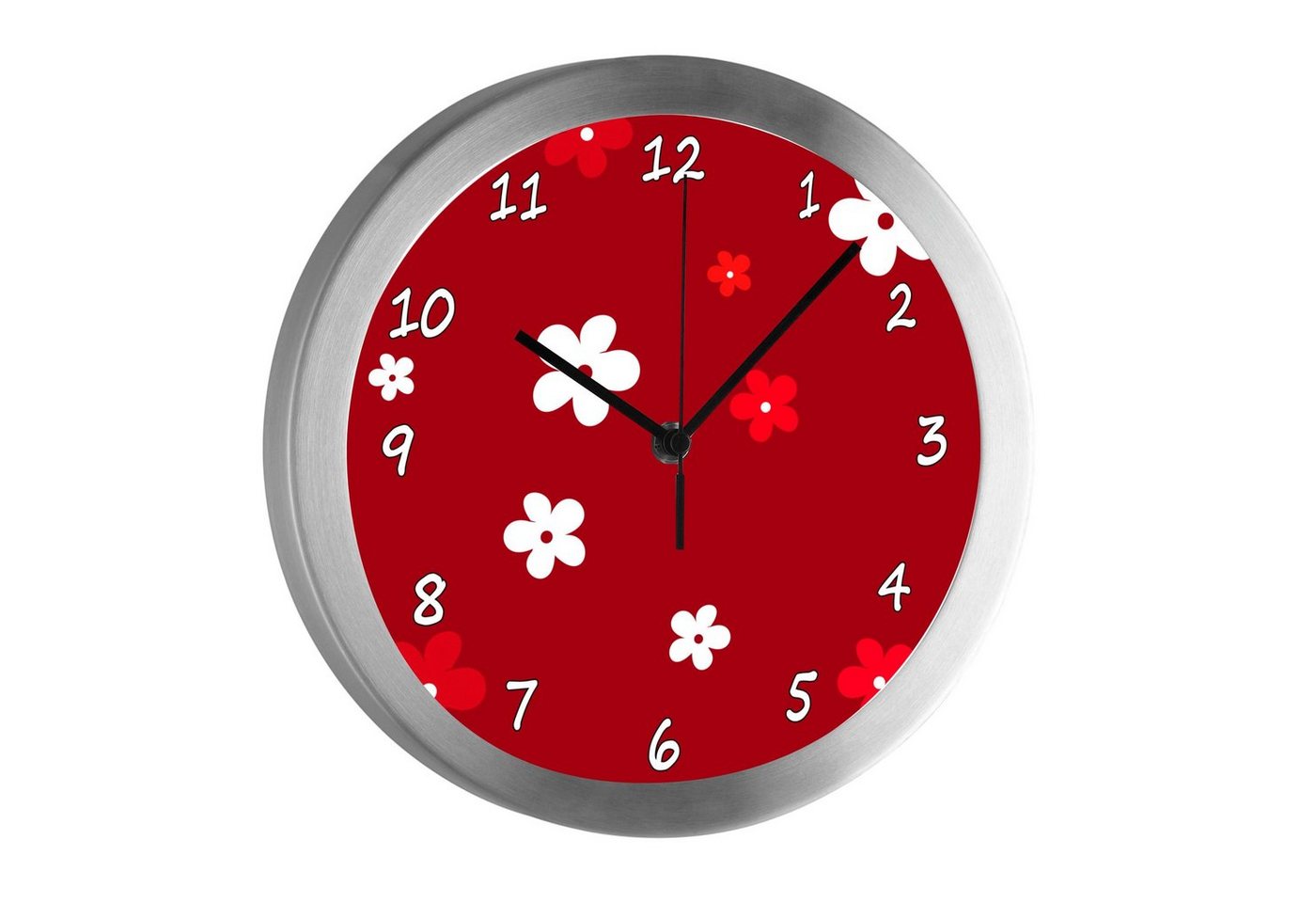 CreaDesign Funkwanduhr Funkuhr, Kinder Wanduhr, Kinderuhr, Kinderzimmer Blume rot (geräuscharmes Uhrwerk) von CreaDesign