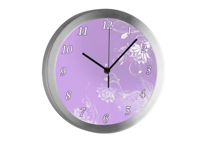 CreaDesign Funkwanduhr Funkuhr, Kinder Wanduhr, Kinderuhr, Kinderzimmer Blumenranke lila (geräuscharmes Uhrwerk) von CreaDesign