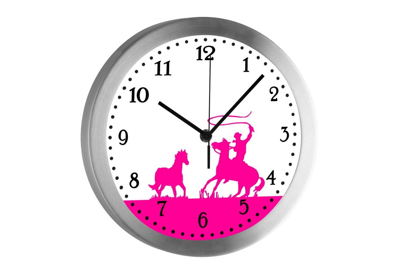 CreaDesign Funkwanduhr Funkuhr, Kinder Wanduhr, Kinderuhr, Kinderzimmer Cowboy Pferd pink (geräuscharmes Uhrwerk) von CreaDesign