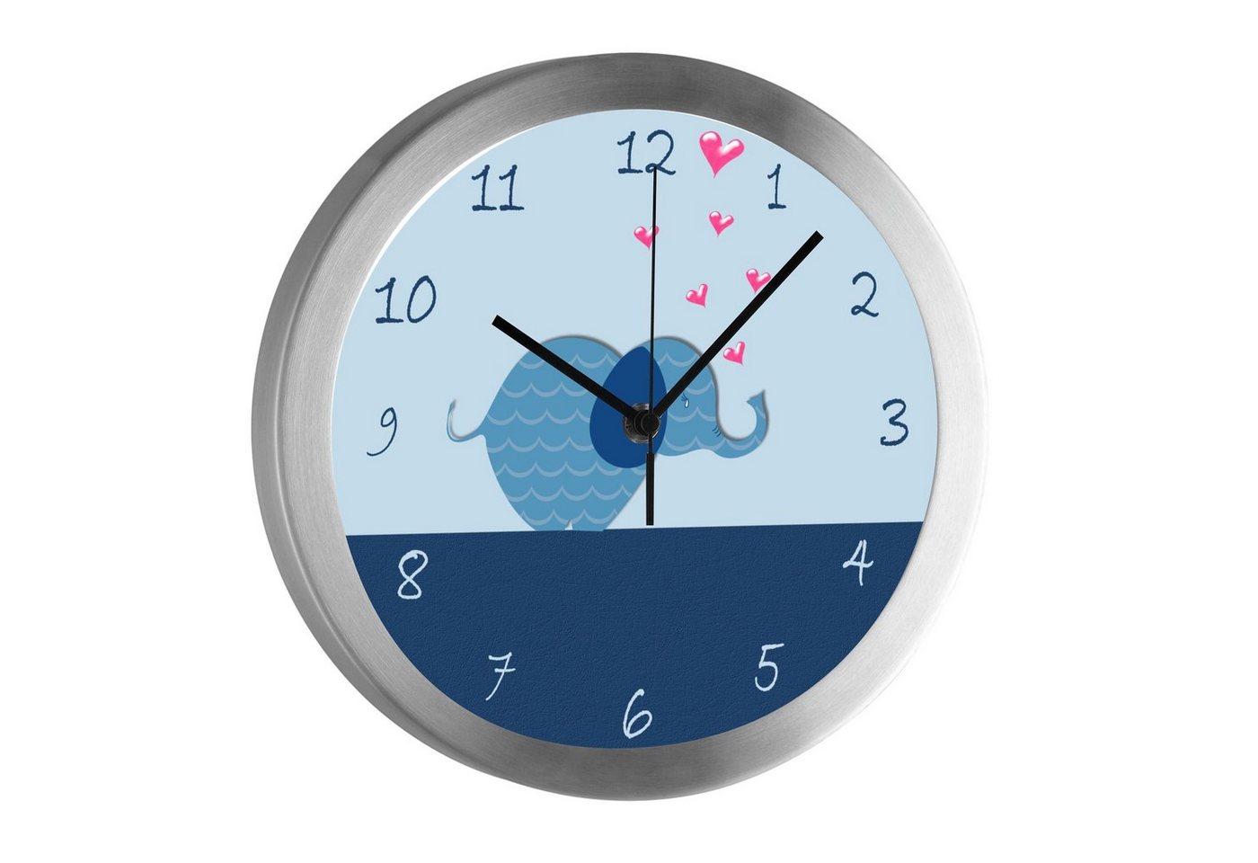 CreaDesign Funkwanduhr Funkuhr, Kinder Wanduhr, Kinderuhr, Kinderzimmer Elefant blau (geräuscharmes Uhrwerk) von CreaDesign