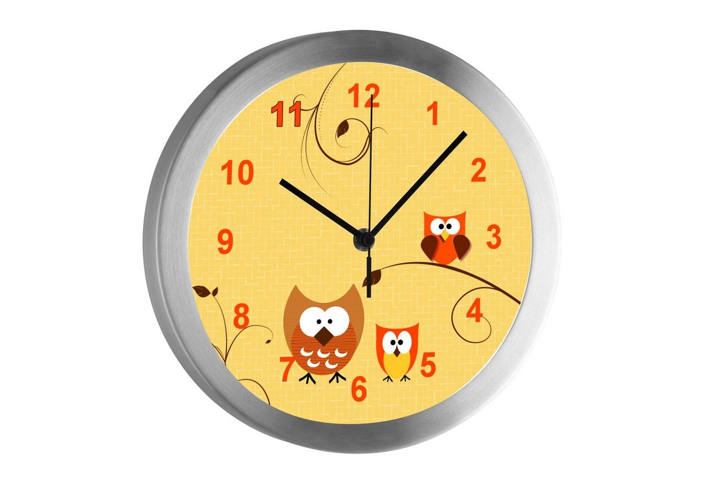 CreaDesign Funkwanduhr Funkuhr, Kinder Wanduhr, Kinderuhr, Kinderzimmer Eule orange (geräuscharmes Uhrwerk) von CreaDesign