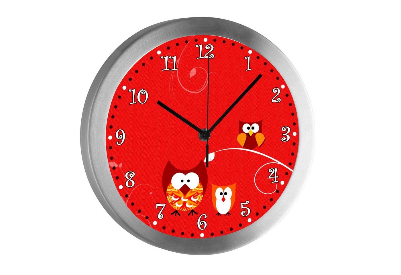 CreaDesign Funkwanduhr Funkuhr, Kinder Wanduhr, Kinderuhr, Kinderzimmer Eule rot (geräuscharmes Uhrwerk) von CreaDesign