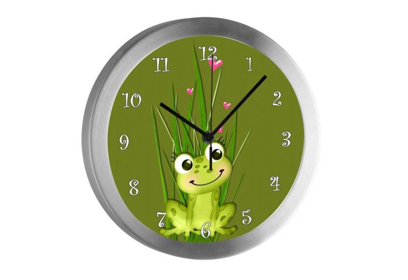 CreaDesign Funkwanduhr Funkuhr, Kinder Wanduhr, Kinderuhr, Kinderzimmer Frosch-Graß (geräuscharmes Uhrwerk) von CreaDesign