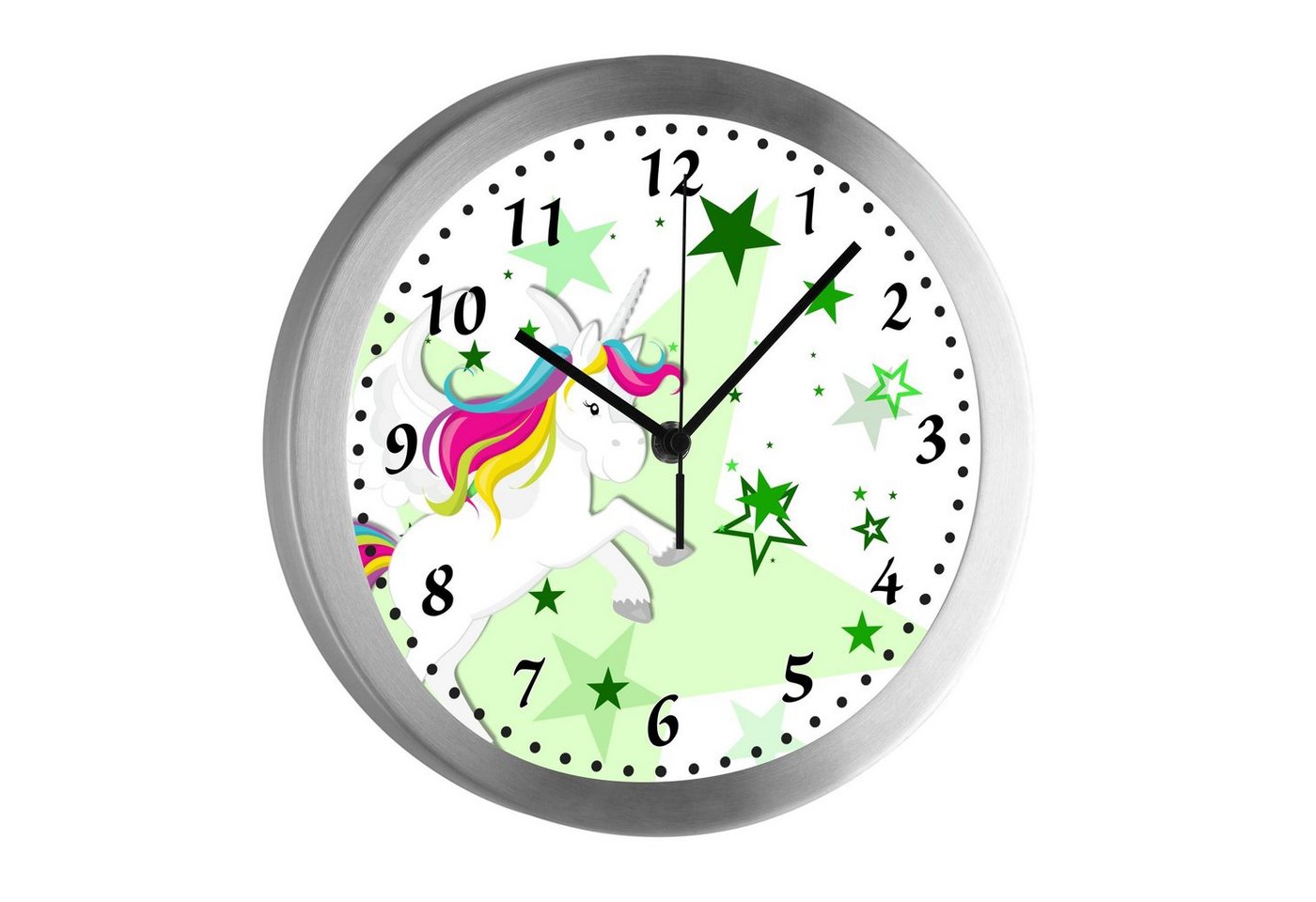 CreaDesign Funkwanduhr Funkuhr, Kinder Wanduhr, Kinderuhr, Kinderzimmer Pegasus Sterne grün (geräuscharmes Uhrwerk) von CreaDesign