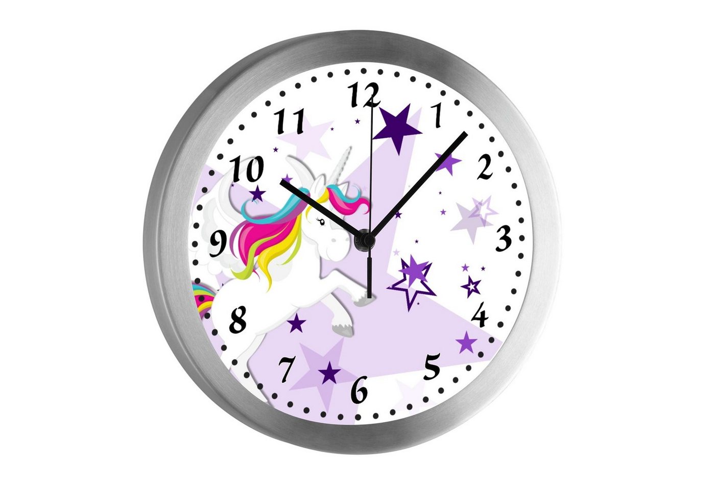 CreaDesign Funkwanduhr Funkuhr, Kinder Wanduhr, Kinderuhr, Kinderzimmer Pegasus Sterne lila (geräuscharmes Uhrwerk) von CreaDesign