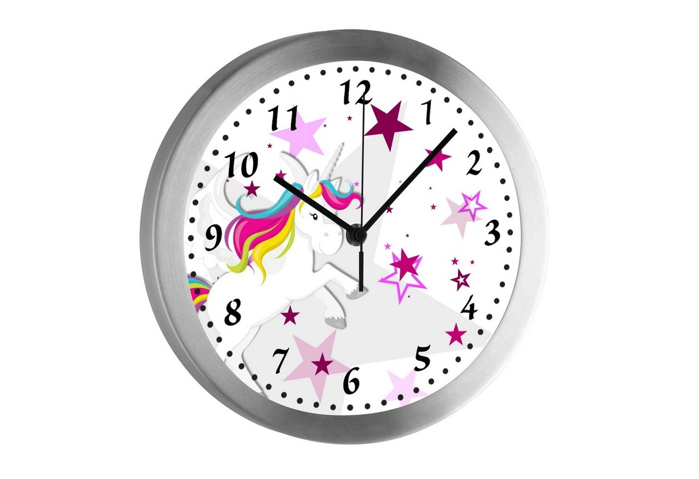 CreaDesign Funkwanduhr Funkuhr, Kinder Wanduhr, Kinderuhr, Kinderzimmer Pegasus Sterne rosa (geräuscharmes Uhrwerk) von CreaDesign