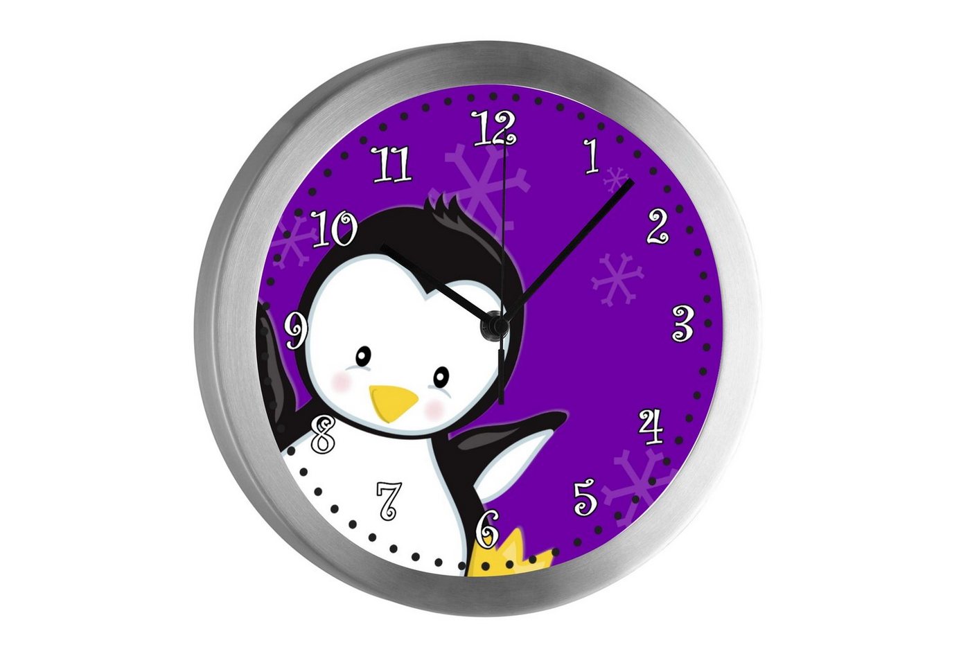 CreaDesign Funkwanduhr Funkuhr, Kinder Wanduhr, Kinderuhr, Kinderzimmer Pinguin lila (geräuscharmes Uhrwerk) von CreaDesign