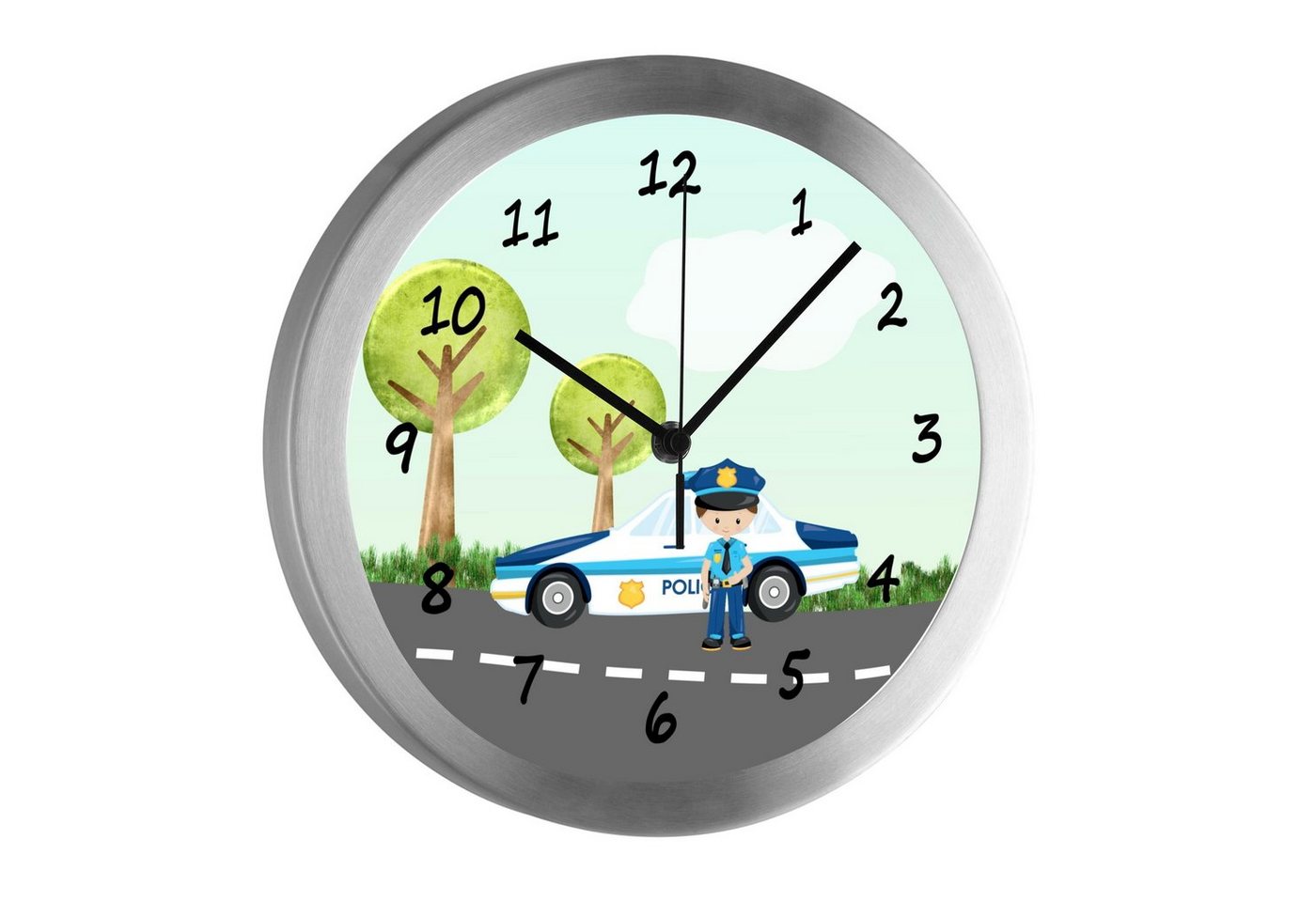 CreaDesign Funkwanduhr Funkuhr, Kinder Wanduhr, Kinderuhr, Kinderzimmer Polizei (geräuscharmes Uhrwerk) von CreaDesign