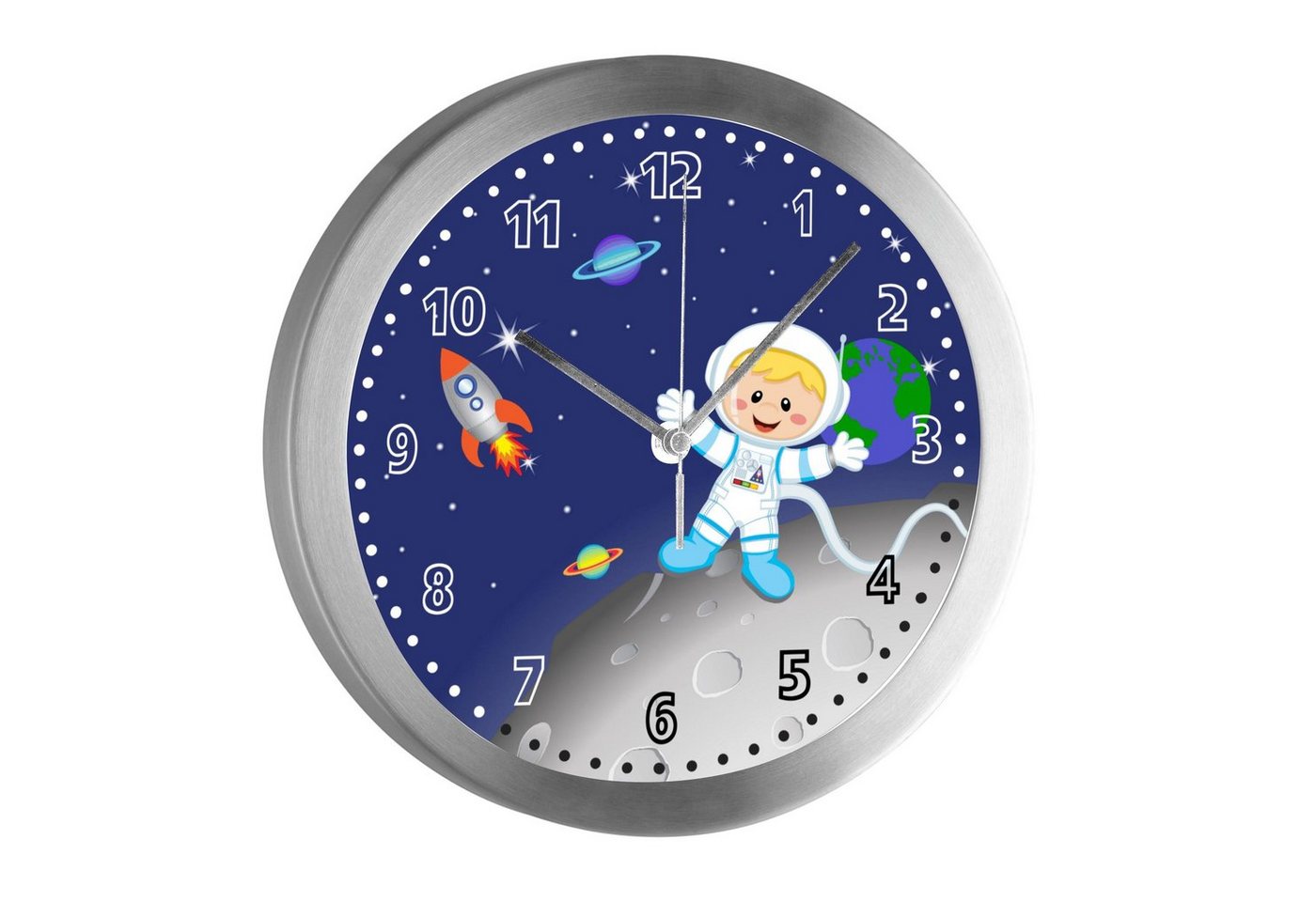 CreaDesign Funkwanduhr Funkuhr, Kinder Wanduhr, Kinderuhr, Kinderzimmer Weltall (geräuscharmes Uhrwerk) von CreaDesign