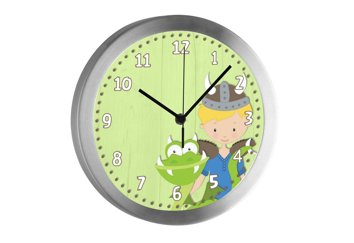 CreaDesign Funkwanduhr Funkuhr, Kinder Wanduhr, Kinderuhr, Kinderzimmer Wikinger (geräuscharmes Uhrwerk) von CreaDesign