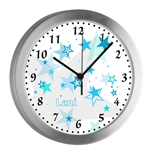CreaDesign Kinder Funkwanduhr mit (Wunsch) Namen | Kinderzimmer Funkuhr| mit Analog ? Ziffernblatt | geräuscharm | Wanduhr Kind | Motiv Sternenhimmel von CreaDesign