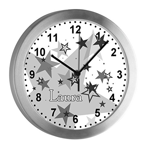 CreaDesign Kinder Funkwanduhr mit (Wunsch) Namen | Kinderzimmer Funkuhr| mit Analog ? Ziffernblatt | geräuscharm | Wanduhr Kind | Motiv Sternenhimmel von CreaDesign