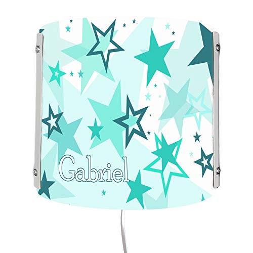 CreaDesign Kinderzimmer Wandlampe personalisiert mit Namen, E14, ideal als Nachtlicht/Schlummerlicht, Lampen Motiv Sternenhimmel türkis von CreaDesign