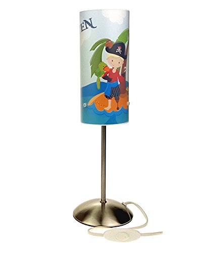 CreaDesign TI-1014 Pirat Nachttischlampe Kinderzimmer mit Namen, Kinder Tischlampe/Schlummerlicht mit Schalter für Steckdose, E14, 38 cm hoch von CreaDesign