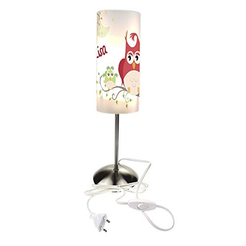 CreaDesign TI-1025 Eule Nachttischlampe Kinderzimmer mit Namen, Kinder Tischlampe/Schlummerlicht mit Schalter für Steckdose, E14, 38 cm hoch von CreaDesign