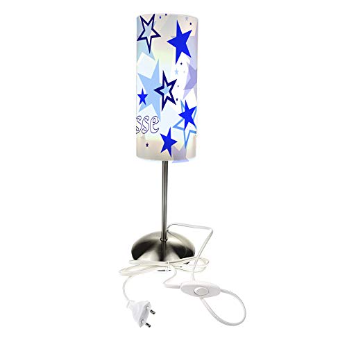 CreaDesign TI-1030-01 Sterne blau Nachttischlampe Kinderzimmer mit Namen, Kinder Tischlampe/Schlummerlicht mit Schalter für Steckdose, E14, 38 cm hoch von CreaDesign