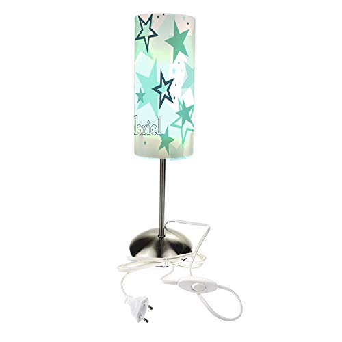 CreaDesign TI-1030-14 Sterne türkis Nachttischlampe Kinderzimmer mit Namen, Kinder Tischlampe/Schlummerlicht mit Schalter für Steckdose, E14, 38 cm hoch von CreaDesign