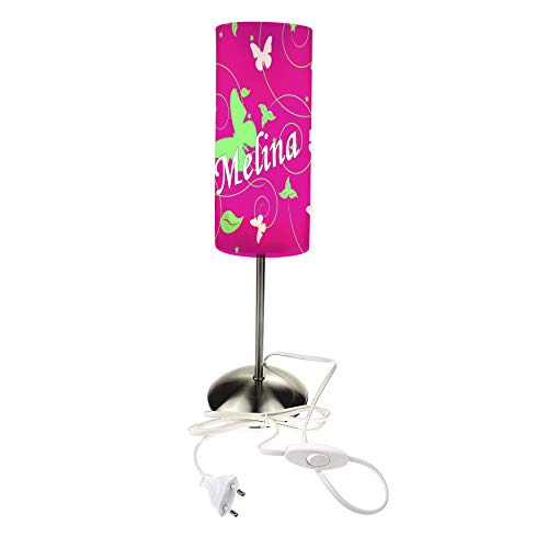 CreaDesign TI-1032-48 Schmetterling pink weiß Nachttischlampe Kinderzimmer mit Namen, Kinder Tischlampe/Schlummerlicht mit Schalter für Steckdose, E14, 38 cm hoch von CreaDesign