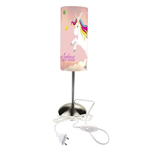 CreaDesign TI-1034-02 Einhorn rosa Nachttischlampe Kinderzimmer mit Namen, Kinder Tischlampe/Schlummerlicht mit Schalter für Steckdose, E14, 38 cm hoch von CreaDesign