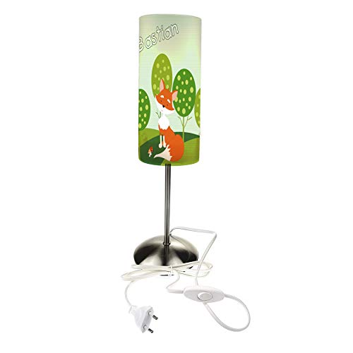 CreaDesign TI-1057 Fuchs Nachttischlampe Kinderzimmer mit Namen, Kinder Tischlampe/Schlummerlicht mit Schalter für Steckdose, E14, 38 cm hoch von CreaDesign