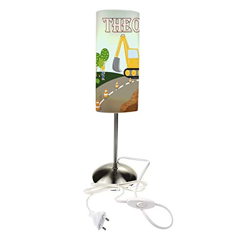 CreaDesign TI-1084 Bagger Nachttischlampe Kinderzimmer mit Namen, Kinder Tischlampe/Schlummerlicht mit Schalter für Steckdose, E14, 38 cm hoch von CreaDesign