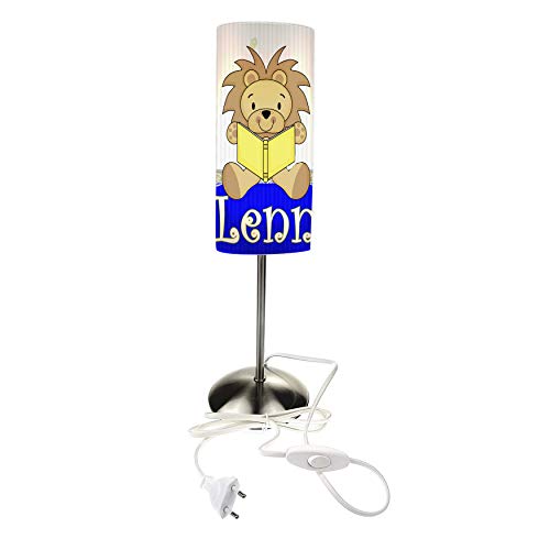 CreaDesign TI-1086-01 Löwe blau Nachttischlampe Kinderzimmer mit Namen, Kinder Tischlampe/Schlummerlicht mit Schalter für Steckdose, E14, 38 cm hoch von CreaDesign