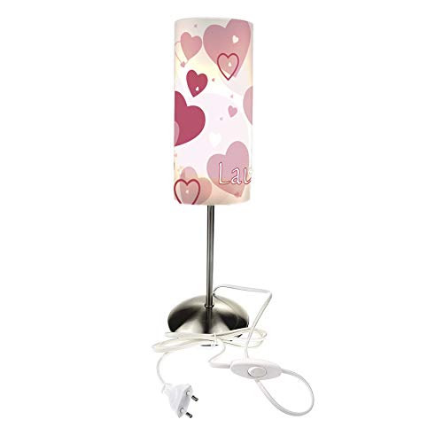 CreaDesign TI-1123-02 Herz rosa Nachttischlampe Kinderzimmer mit Namen, Kinder Tischlampe/Schlummerlicht mit Schalter für Steckdose, E14, 38 cm hoch von CreaDesign