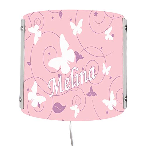 CreaDesign WA-1032-51, Schmetterling rosa lila, Kinderzimmer Wandlampe personalisiert mit Namen, Nachtlicht/Schlummerlicht für Steckdose, E14, 22 x 22,5 x 8,5 cm von CreaDesign