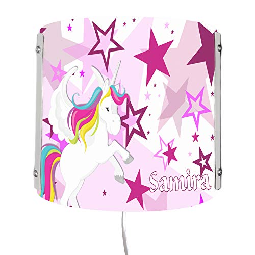 CreaDesign WA-1129-02, Einhorn Sterne rosa, Kinderzimmer Wandlampe personalisiert mit Namen, Nachtlicht/Schlummerlicht für Steckdose, E14, 22 x 22,5 x 8,5 cm von CreaDesign