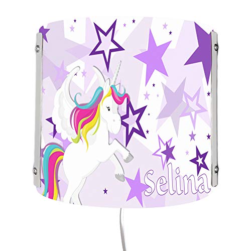 CreaDesign WA-1129-05, Einhorn Sterne lila, Kinderzimmer Wandlampe personalisiert mit Namen, Nachtlicht/Schlummerlicht für Steckdose, E14, 22 x 22,5 x 8,5 cm von CreaDesign