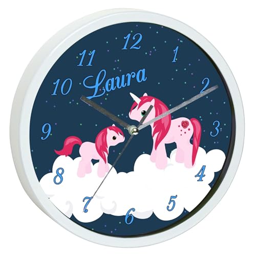 CreaDesign WU-00-1006, Einhorn Wanduhr für Kinderzimmer, personalisierbar mit Namen; Rahmen weiß, Durchmesser 19,5 cm von CreaDesign