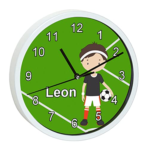 CreaDesign WU-00-1011, Fußball Wanduhr für Kinderzimmer, personalisierbar mit Namen; Rahmen weiß, Durchmesser 19,5 cm von CreaDesign