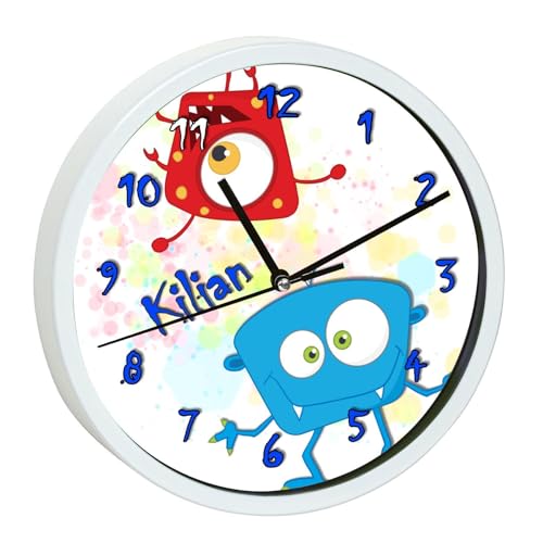 CreaDesign WU-00-1027, Monster Wanduhr für Kinderzimmer, personalisierbar mit Namen; Rahmen weiß, Durchmesser 19,5 cm von CreaDesign