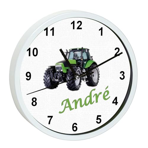 CreaDesign WU-00-1104, Traktor Wanduhr für Kinderzimmer, personalisierbar mit Namen; Rahmen weiß, Durchmesser 19,5 cm von CreaDesign