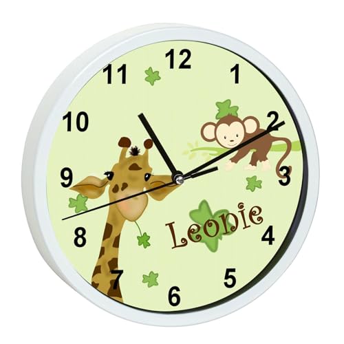 CreaDesign WU-30-1077 Giraffe AFFE Wanduhr für Kinderzimmer, lautloses Uhrwerk ohne Ticken, personalisierbar mit Namen; Rahmen weiß, Durchmesser 19,5 cm von CreaDesign