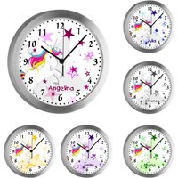 Creadesign Kinder Funkuhr Mit | Wunsch Namen| Analog Ziffernblatt | Geräuscharm Wanduhr Ideal Als Geschenk Für Einhorn Sterne von CreaDesign