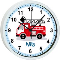 Kinder Wanduhr Mit Bunten Rahmen Motiv Feuerwehr Drehleiter von CreaDesign