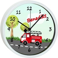 Kinder Wanduhr Mit Bunten Rahmen Motiv Feuerwehr Landschaft von CreaDesign