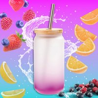 Trinkglas Mit Deckel & Strohhalm - 520Ml Farbverlauf Glas Satiniert Geschenkidee Handmade Smoothie Cocktail von CreaLuxe