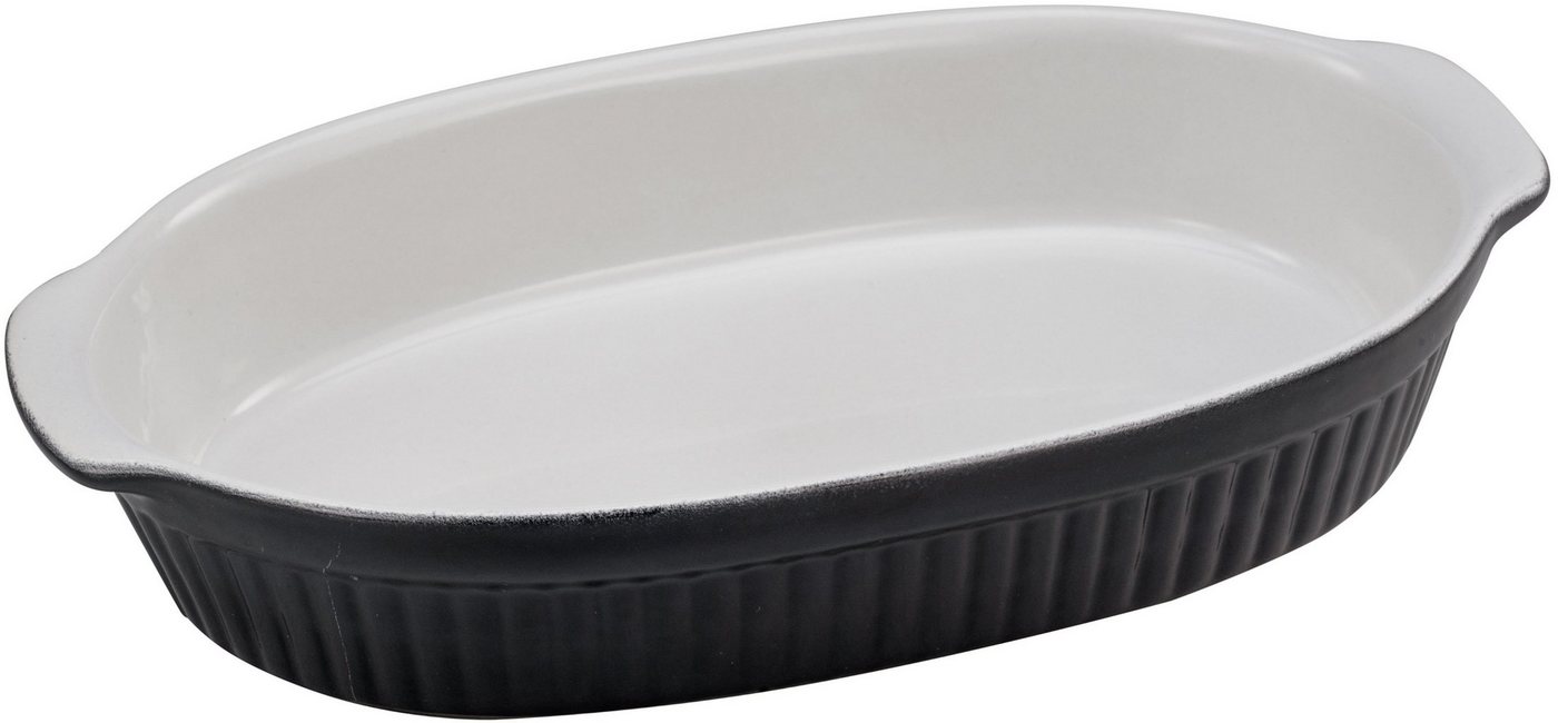 CreaTable Auflaufform Classic Black & White, Steinzeug, (1-St), markantes Streifenrelief, außen schwarz, innen weiß, 33,5 x 19 cm von CreaTable