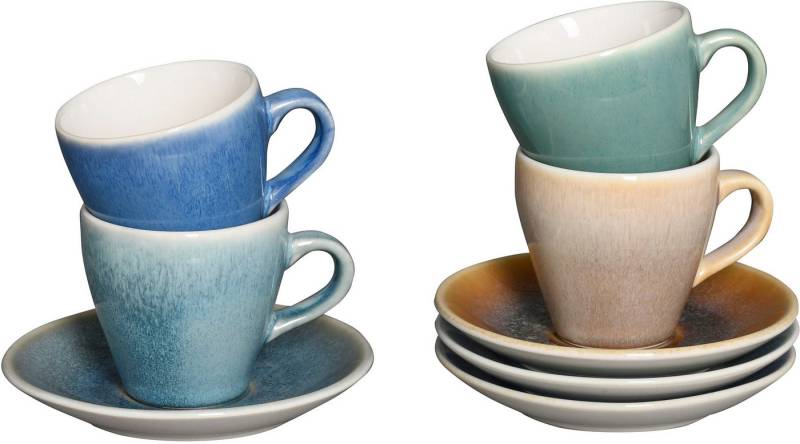 CreaTable Espressotasse Caldera Mix, Espresso-Set, 8-tlg., Steinzeug, Reaktivglasur von CreaTable