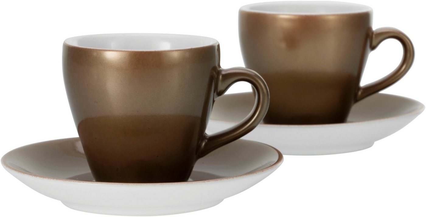 CreaTable Espressotasse Golden Days, Steinzeug, 4-teilig, inkl. Untertasse von CreaTable