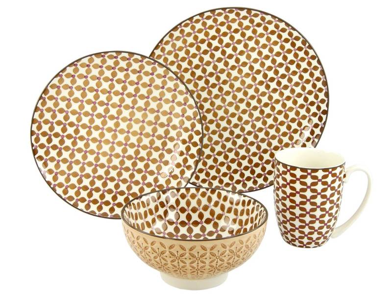 CreaTable Geschirr-Set Mandala bunt Single Set 4-tlg (4-tlg), 1 Personen, Steinzeug von CreaTable